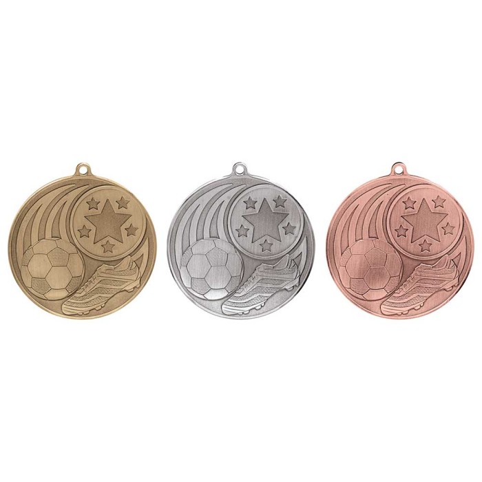 50MM ICONIC FOOTBALL BALL MEDAL - GOLD, SILVER & BRONZE